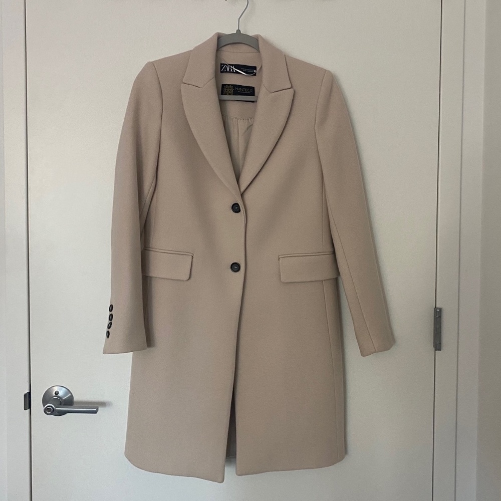 Zara Manteco Wool Blend Menswear Style Women Coat